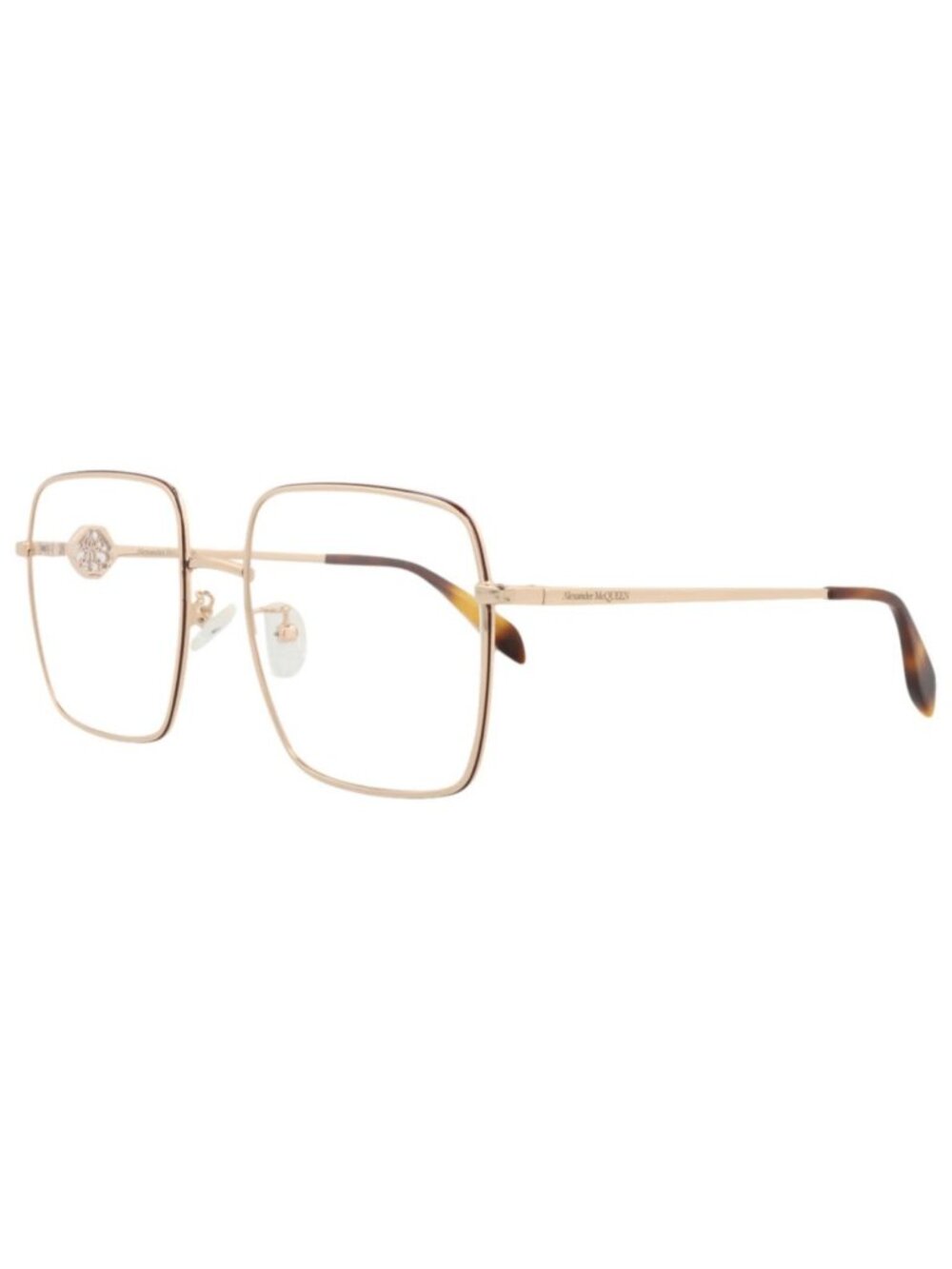 New Alexander McQueen Women's Eyeglasses Square Rectangle Metal Frame Gold Gold